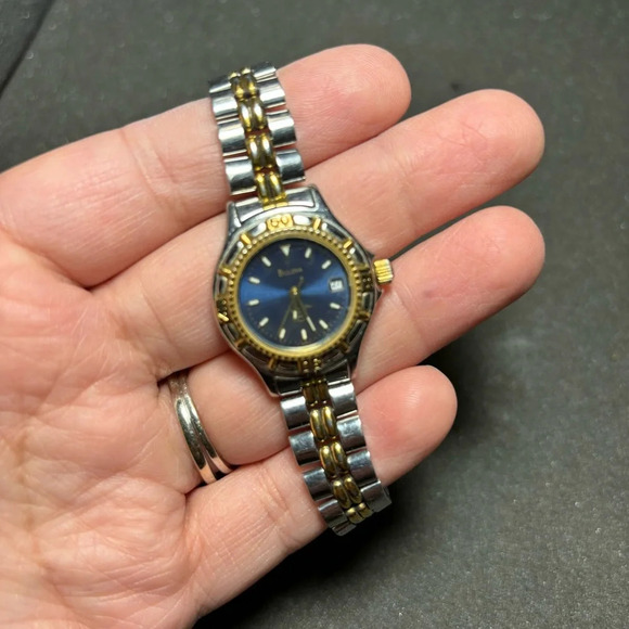 Bulova Marine Star 100m Diver Watch Quartz Blue Dial satinless steel gold Tone - Picture 1 of 6